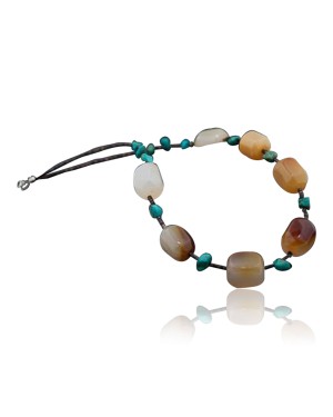 Large Certified Authentic Navajo .925 Sterling Silver Carnelian and Turquoise Native American Necklace 390608421946