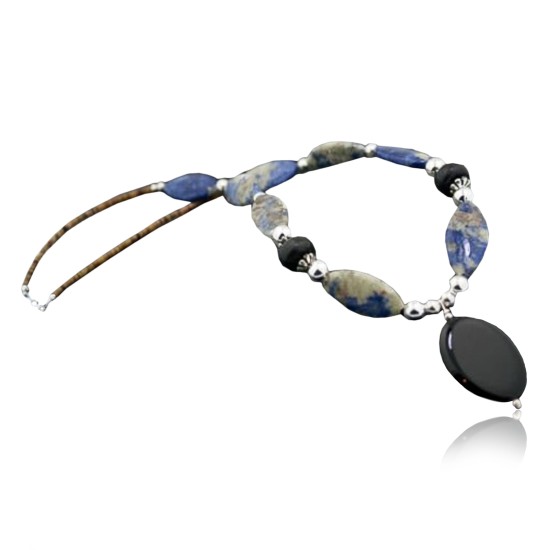 Large Certified Authentic Navajo .925 Sterling Silver LAPIS Black ONYX Native American Necklace 370832548886