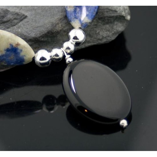 Large Certified Authentic Navajo .925 Sterling Silver LAPIS Black ONYX Native American Necklace 370832548886