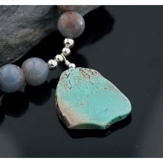 Large Certified Authentic Navajo .925 Sterling Silver Magnesite and Agate Native American Necklace 390579545770
