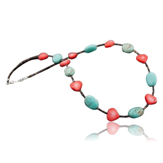 Large Certified Authentic Navajo .925 Sterling Silver Magnesite and Coral Native American Necklace 370797836044
