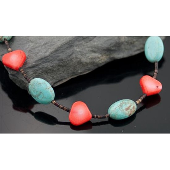 Large Certified Authentic Navajo .925 Sterling Silver Magnesite and Coral Native American Necklace 370797836044