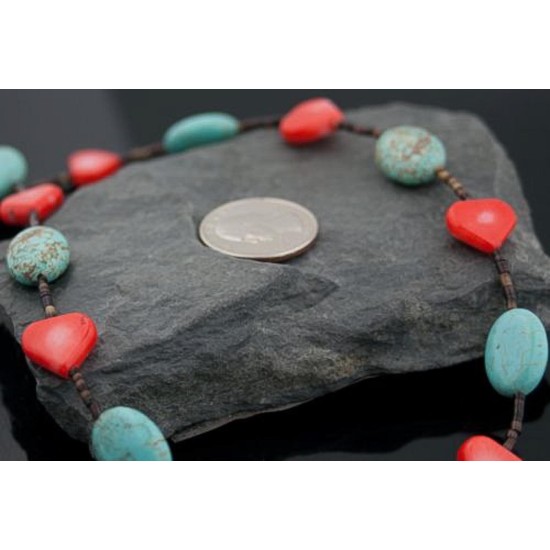Large Certified Authentic Navajo .925 Sterling Silver Magnesite and Coral Native American Necklace 370797836044