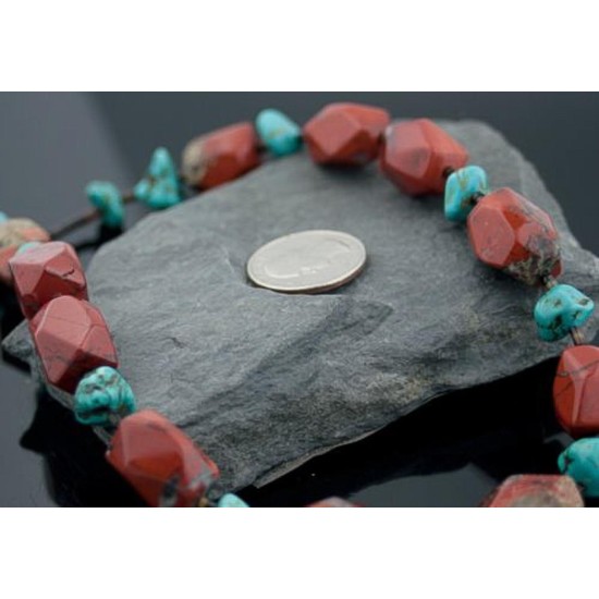 Large Certified Authentic Navajo .925 Sterling Silver Magnesite Red Jasper Native American Necklace 390578017481