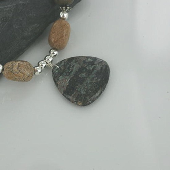 Large Certified Authentic Navajo .925 Sterling Silver Natural Boulder Turquoise Jasper Native American Necklace 15432-7