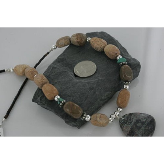 Large Certified Authentic Navajo .925 Sterling Silver Natural Boulder Turquoise Jasper Native American Necklace 15432-7