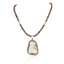 Large Certified Authentic Navajo .925 Sterling Silver Natural Tigers Eye White Buffalo Native American Necklace and Pendant 12870-25271