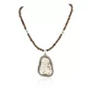 Large Navajo .925 Sterling Silver Natural Tigers Eye White Buffalo Native American Necklace and Pendant 12870-25271