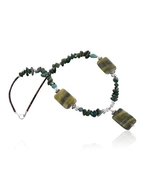 Large Certified Authentic Navajo .925 Sterling Silver Natural Turquoise Agate Jasper Native American Necklace 390655094013