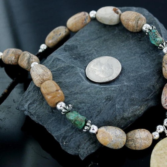 Large Certified Authentic Navajo .925 Sterling Silver Natural Turquoise Agate Native American Necklace 15213-4
