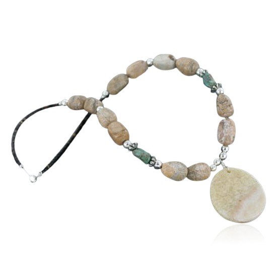 Large Certified Authentic Navajo .925 Sterling Silver Natural Turquoise Agate Native American Necklace 15213-4
