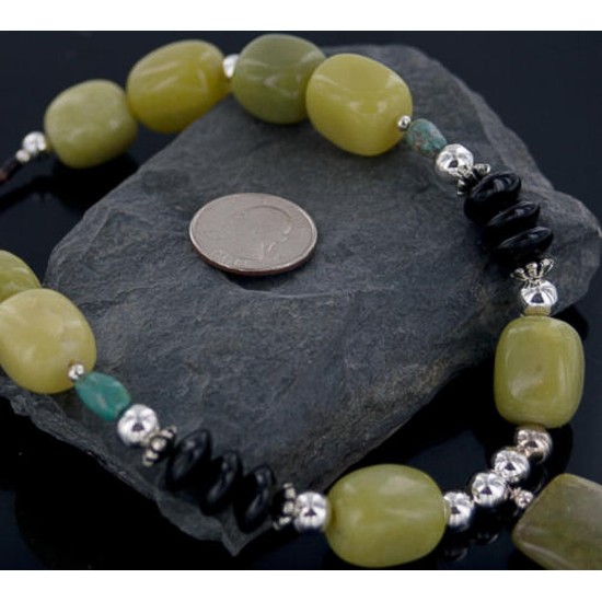 Large Certified Authentic Navajo .925 Sterling Silver Natural Turquoise Agate Onyx Native American Necklace 390651801836