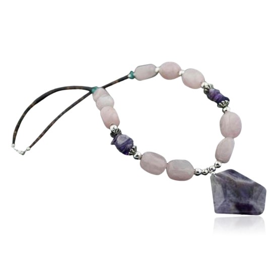Large Certified Authentic Navajo .925 Sterling Silver Natural Turquoise and Amethyst Native American Necklace 750103-50