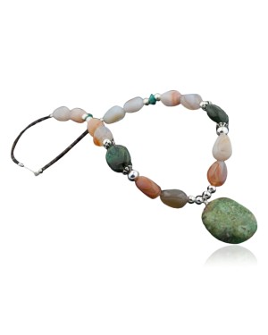 Large Certified Authentic Navajo .925 Sterling Silver Natural Turquoise and Carnelian Native American Necklace 390603321294