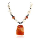 Large Certified Authentic Navajo .925 Sterling Silver Natural Turquoise and Carnelian Native American Necklace 390838855289