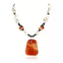 Large Navajo .925 Sterling Silver Natural Turquoise and Carnelian Native American Necklace 390838855289