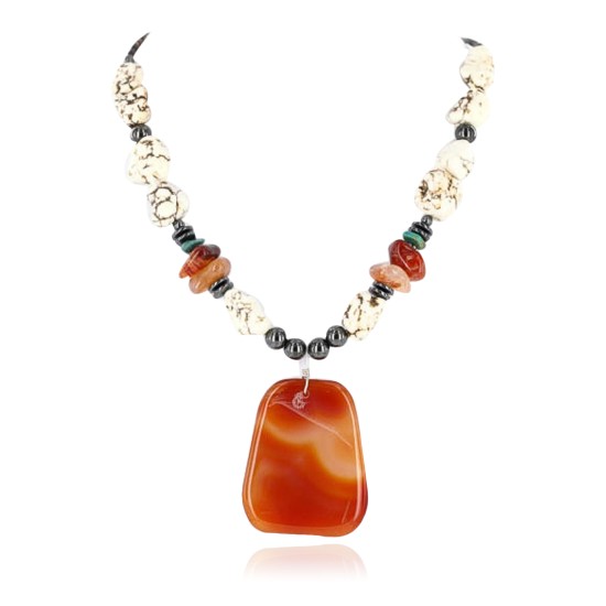 Large Certified Authentic Navajo .925 Sterling Silver Natural Turquoise and Carnelian Native American Necklace 390838855289