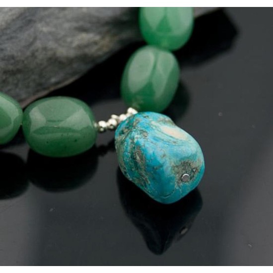 Large Certified Authentic Navajo .925 Sterling Silver Natural Turquoise and Green Jade Native American Necklace 390596280309