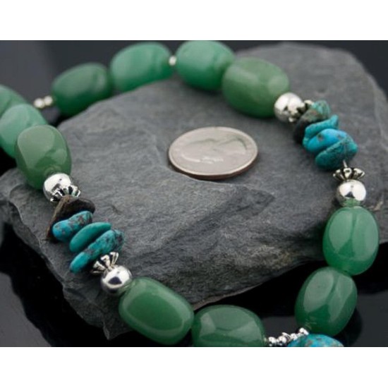 Large Certified Authentic Navajo .925 Sterling Silver Natural Turquoise and Green Jade Native American Necklace 390596280309