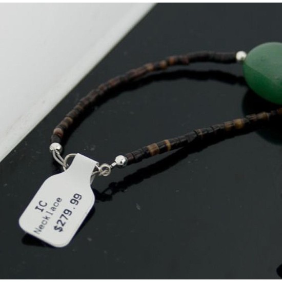 Large Certified Authentic Navajo .925 Sterling Silver Natural Turquoise and Green Jade Native American Necklace 390596280309