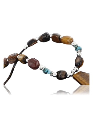 Large Certified Authentic Navajo .925 Sterling Silver Natural Turquoise and Tigers Eye Native American Necklace 15215-37