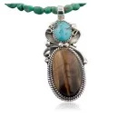 Large Navajo .925 Sterling Silver Natural Turquoise and Tigers Eye Native American Necklace 390605187227