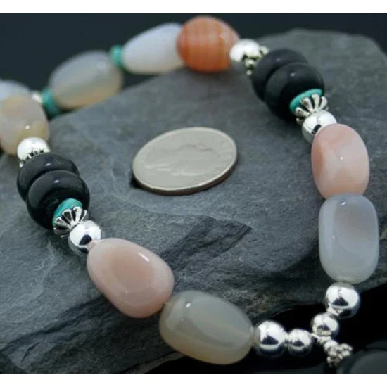 Large Navajo .925 Sterling Silver Natural Turquoise Carnelian Onyx Native American Necklace 15155-13 Large Navajo .925 Sterling Silver Natural Turquoise Carnelian Onyx Native American Necklace 15155-13