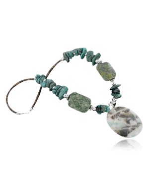 Large Certified Authentic Navajo .925 Sterling Silver Natural Turquoise Jasper Agate 0874 Native American Necklace 18108-94