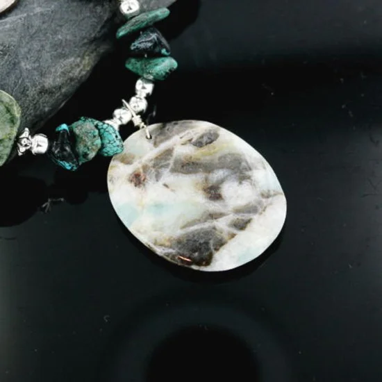 Large Navajo .925 Sterling Silver Natural Turquoise Jasper Agate 0874 Native American Necklace 18108-94 Large Navajo .925 Sterling Silver Natural Turquoise Jasper Agate 0874 Native American Necklace 18108-94