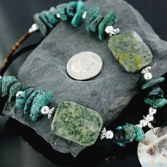 Large Navajo .925 Sterling Silver Natural Turquoise Jasper Agate 0874 Native American Necklace 18108-94 Large Navajo .925 Sterling Silver Natural Turquoise Jasper Agate 0874 Native American Necklace 18108-94