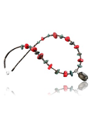 Large Certified Authentic Navajo .925 Sterling Silver Natural Turquoise Jasper Coral Native American Necklace 370901999119