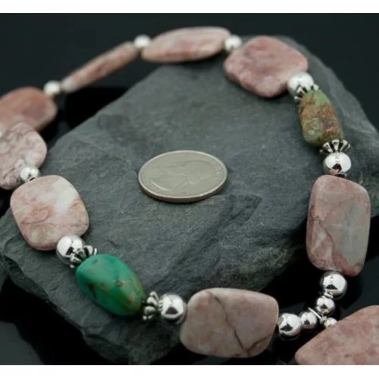 Large Navajo .925 Sterling Silver Natural Turquoise Jasper Native American Necklace 15273-29