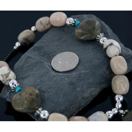 Large Navajo .925 Sterling Silver Natural Turquoise Jasper Native American Necklace 370889356084
