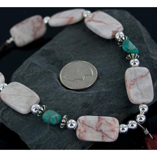 Large Certified Authentic Navajo .925 Sterling Silver Natural Turquoise Jasper Native American Necklace 370891187717