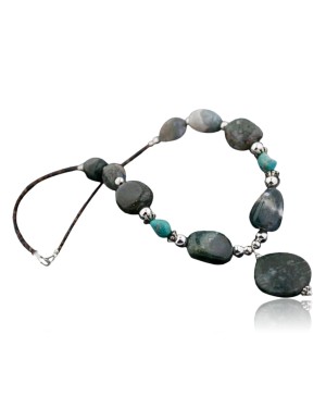 Large Certified Authentic Navajo .925 Sterling Silver Natural Turquoise Jasper Native American Necklace 390645405887