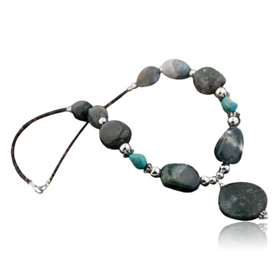 Large Certified Authentic Navajo .925 Sterling Silver Natural Turquoise Jasper Native American Necklace 390645405887