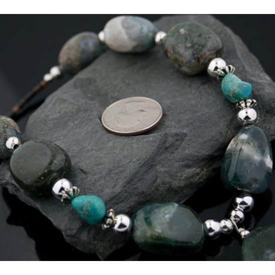 Large Certified Authentic Navajo .925 Sterling Silver Natural Turquoise Jasper Native American Necklace 390645405887