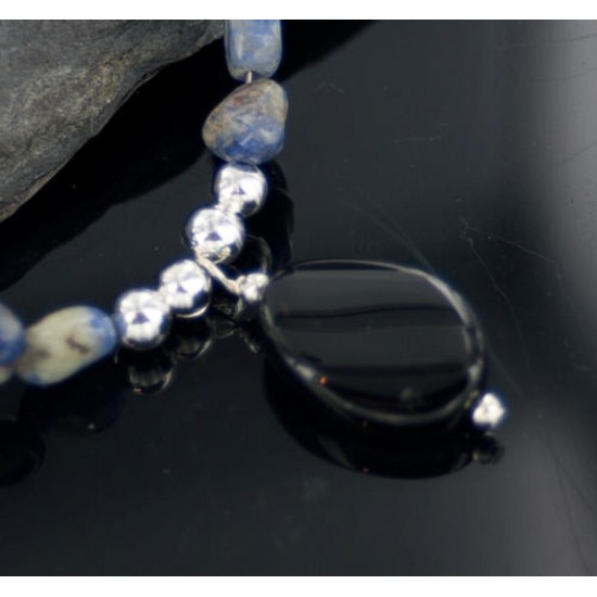 Large Certified Authentic Navajo .925 Sterling Silver Natural Turquoise Lapis and Onyx Native American Necklace 370877695652