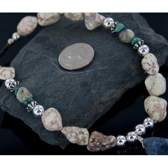 Large Certified Authentic Navajo .925 Sterling Silver Natural Turquoise Lapis Native American Necklace 390653304055