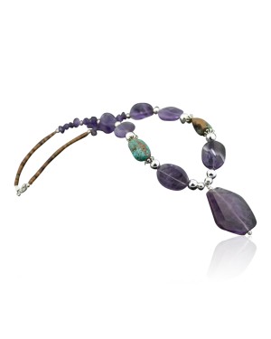 Large Certified Authentic Navajo .925 Sterling Silver Turquoise and Amethyst Native American Necklace 371130569701