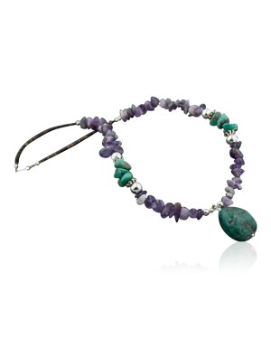Large Certified Authentic Navajo .925 Sterling Silver Turquoise and Amethyst Native American Necklace 371130569899
