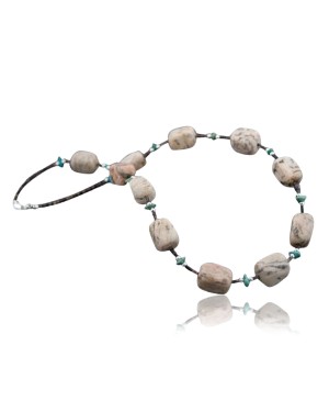 Large Certified Authentic Navajo .925 Sterling Silver Turquoise and Jasper Native American Necklace 750102-41