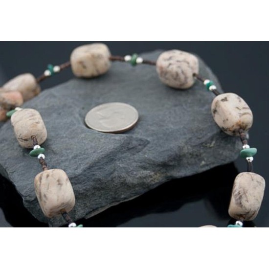 Large Certified Authentic Navajo .925 Sterling Silver Turquoise and Jasper Native American Necklace 750102-41