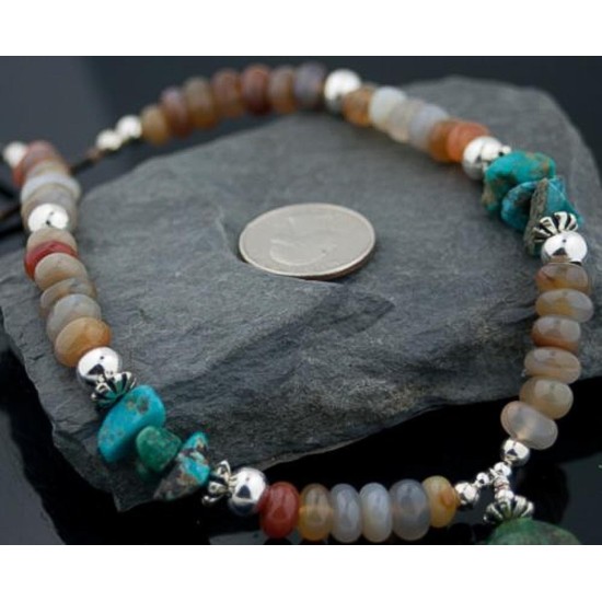 Large Certified Authentic Navajo .925 Sterling Silver Turquoise Carnelian Native American Necklace 15353-31