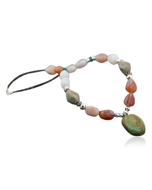 Large Certified Authentic Navajo .925 Sterling Silver Turquoise Carnelian Native American Necklace 15453-18