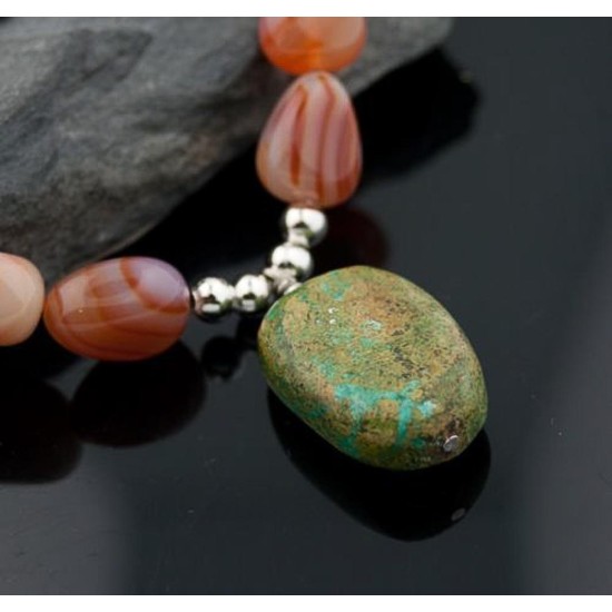 Large Certified Authentic Navajo .925 Sterling Silver Turquoise Carnelian Native American Necklace 15453-18
