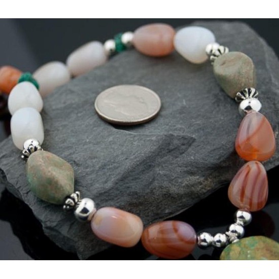 Large Certified Authentic Navajo .925 Sterling Silver Turquoise Carnelian Native American Necklace 15453-18