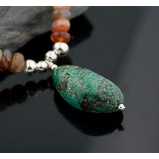 Large Certified Authentic Navajo .925 Sterling Silver Turquoise Carnelian Native American Necklace 370794600554