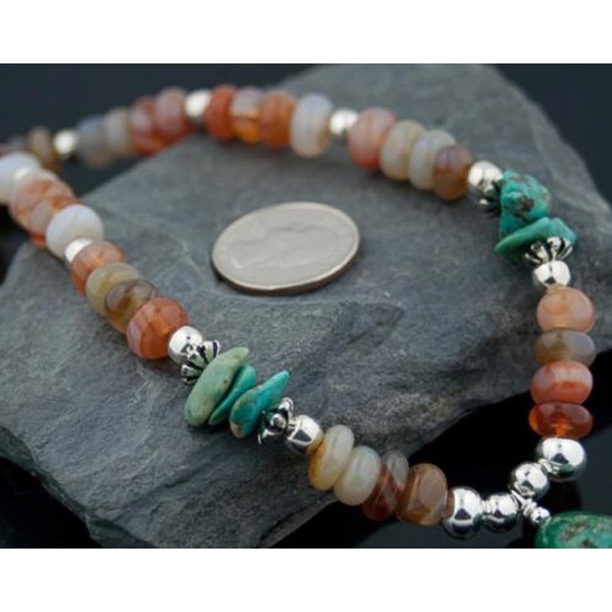 Large Certified Authentic Navajo .925 Sterling Silver Turquoise Carnelian Native American Necklace 370794600554