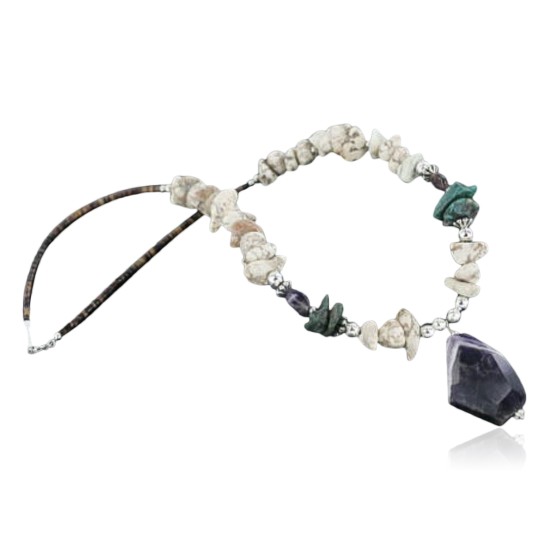 Large Certified Authentic Navajo .925 Sterling Silver White Howlite Amethyst Native American Necklace 15213-46